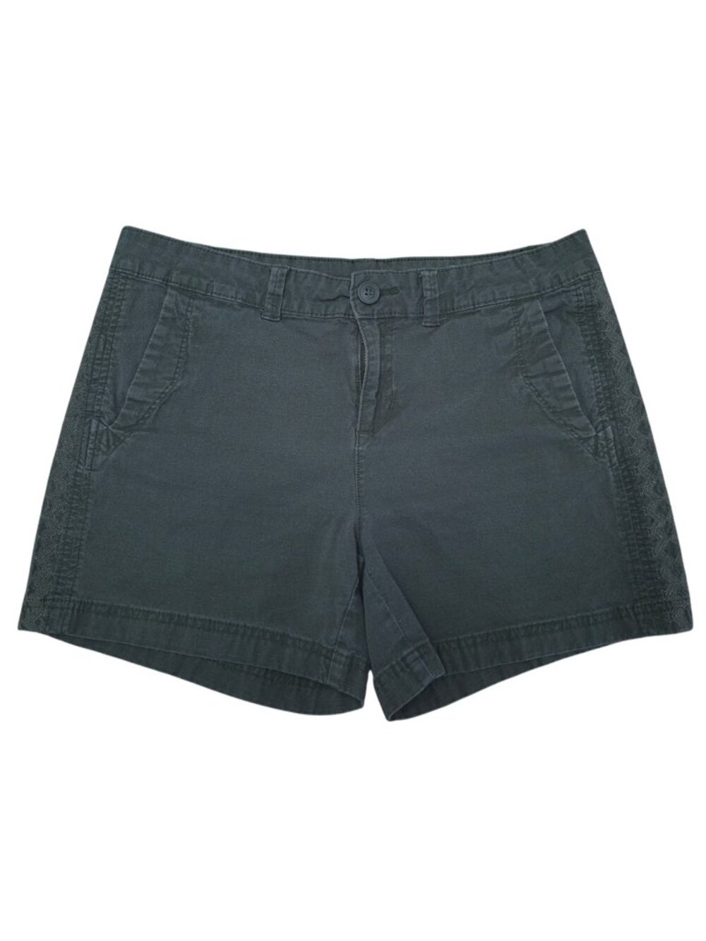 Eddie Bauer Womens Green Utility Shorts Size 8 Embroidered Trim Outdoor Casual